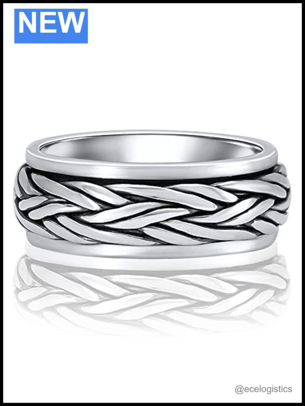Solid 925 Sterling Silver Moving Spinner Ring for Men